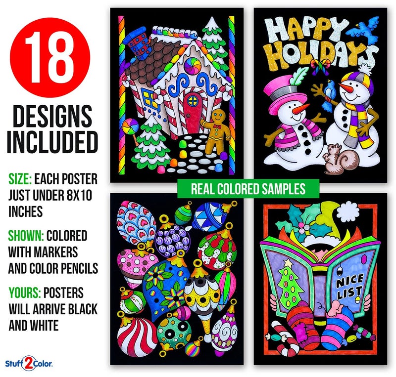 Stuff2Color Super Pack of 18 Fuzzy Velvet Coloring Posters (Christmas Edition) - Excellent Family Time Craft Project to Share and Color - All Ages DIY Coloring Fun (Kids, Toddlers, and Adults) (1 Pack) - Image 2